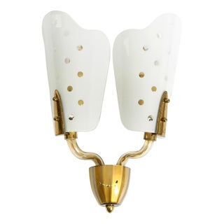 Large Mid-Century Modern Wall Lamp in Brass and Glass, 1950s For Sale