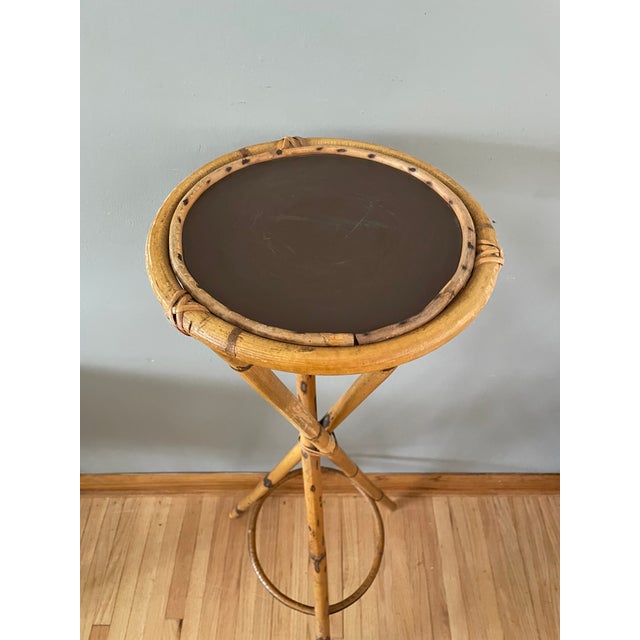 Attributed Bamboo Rosenthal Netter Rattan Tripod X Plant Stand For Sale - Image 4 of 5