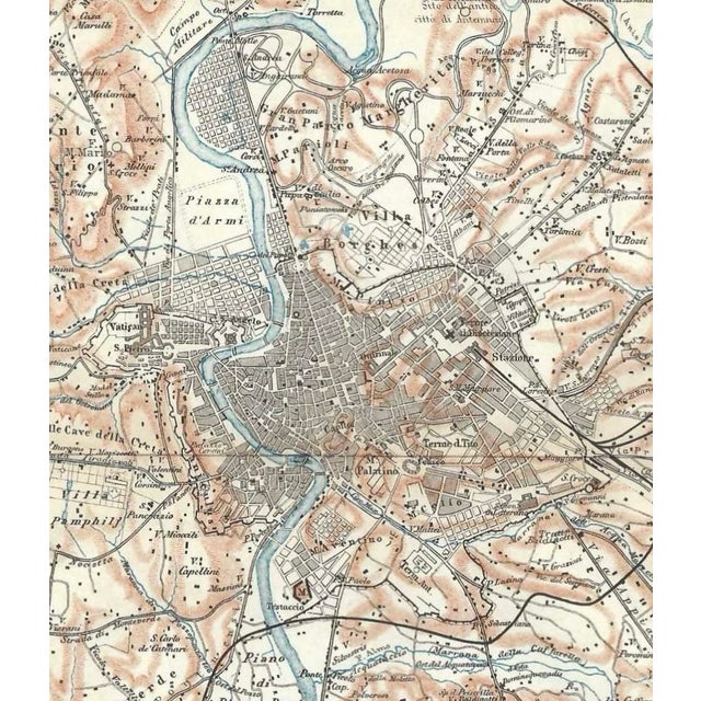 Antique map of city and surrounding areas of Rome from an Italian travel atlas. Combined shipping available, please inquire.