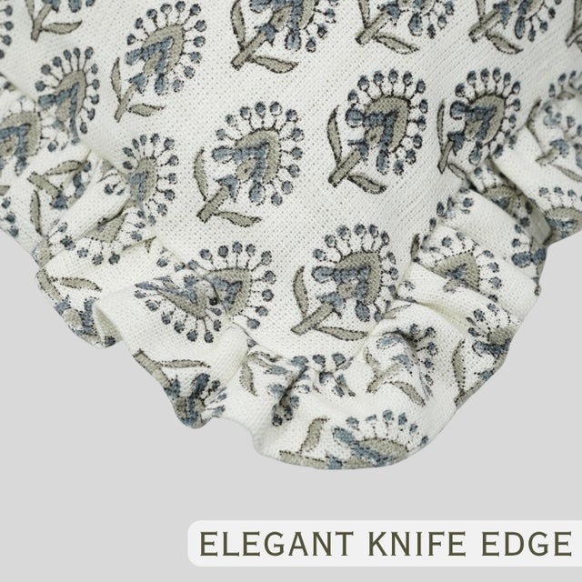 Block Print Boho Frill Pillow Cover Handmade Floral, Double-Sided 14x20 Inch- Gurukul For Sale - Image 4 of 6