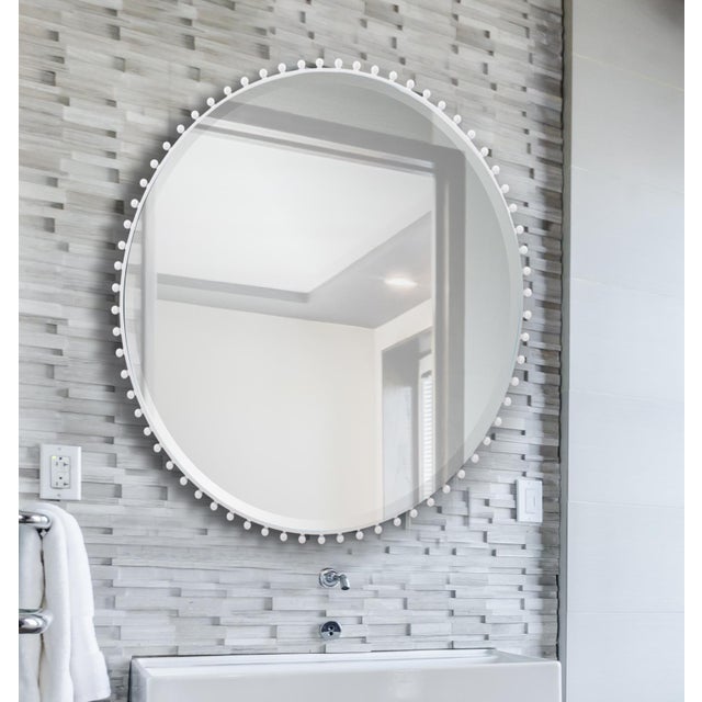 Bellfore Beaded Round Matte White Mirror For Sale - Image 10 of 10