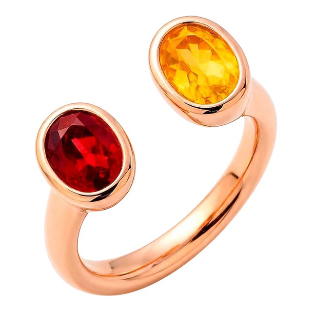 Toi Et Moi Gemstone Ring: Garnet and Citrine, Size 6.75 For Sale