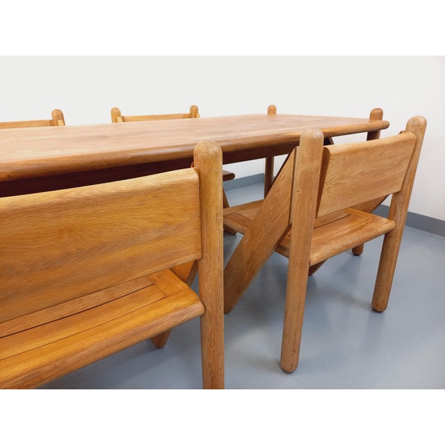 Mid-Century Modern Large Rectangular Table and Brutalist Chairs in Oak, 1960s-1970s For Sale - Image 3 of 18