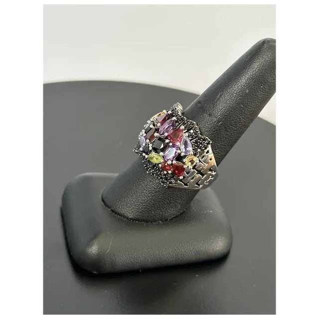 Sterling Multi-Color Gemstone Ring, Size 9 For Sale - Image 9 of 10