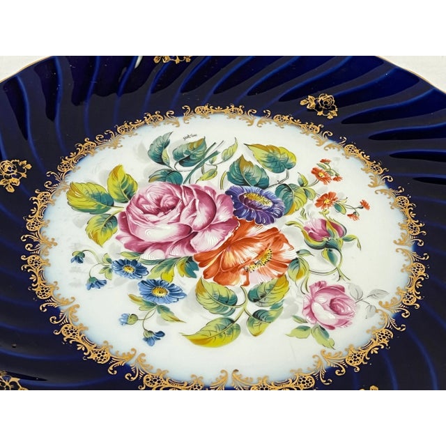 Ceramic Vintage Porcelaine De Couleuvre France 'Veritable Cobalt' Round Platter For Sale - Image 7 of 13