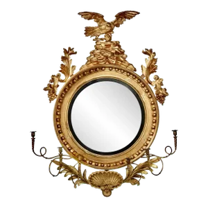 Early 19th Century American Giltwood Convex Girandole Mirror