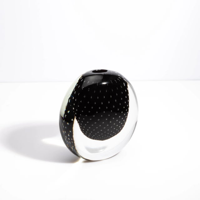Hand Blown Murano Vase in Black Onyx With Bubbles For Sale - Image 4 of 10