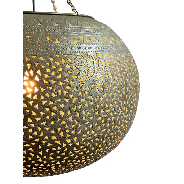 Vintage Nickel Bowl Moroccan Pendant Light For Sale - Image 4 of 7