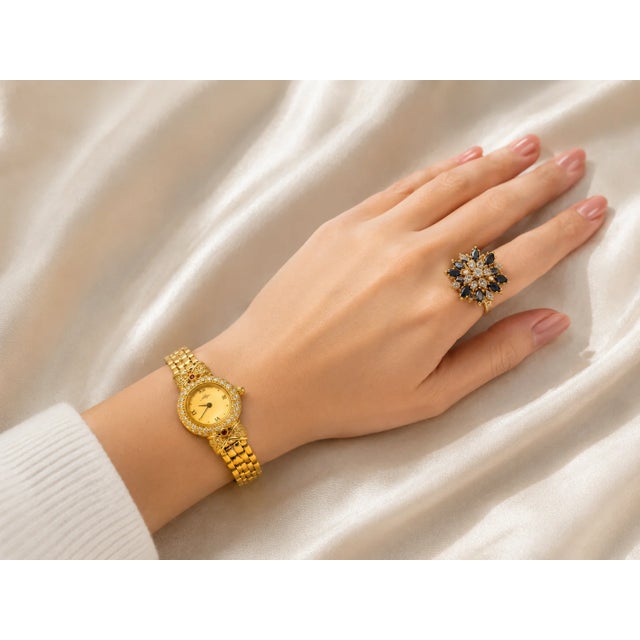 Traditional Late 20th Century 14K Yellow Gold Allegro Diamond Ladies Wristwatch Wrist Watch For Sale - Image 3 of 3