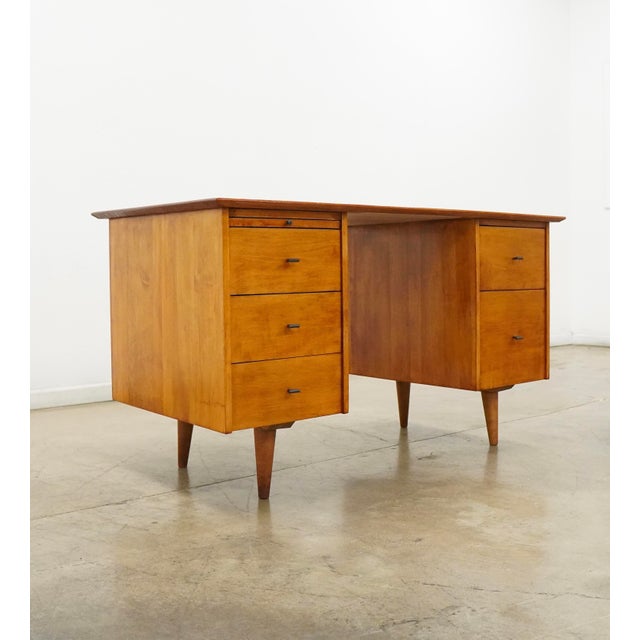 Vintage Attributed Paul McCobb MCM Double Pedestal Desk For Sale In Austin - Image 6 of 16