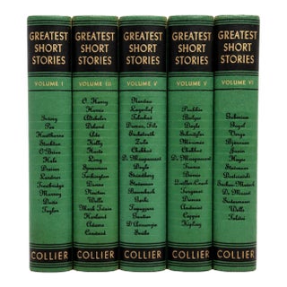 Vintage Collier Greatest Short Stories Book Set, Decorative Emerald Green Literary Collection, Midcentury Library Styling - Set of 5 For Sale