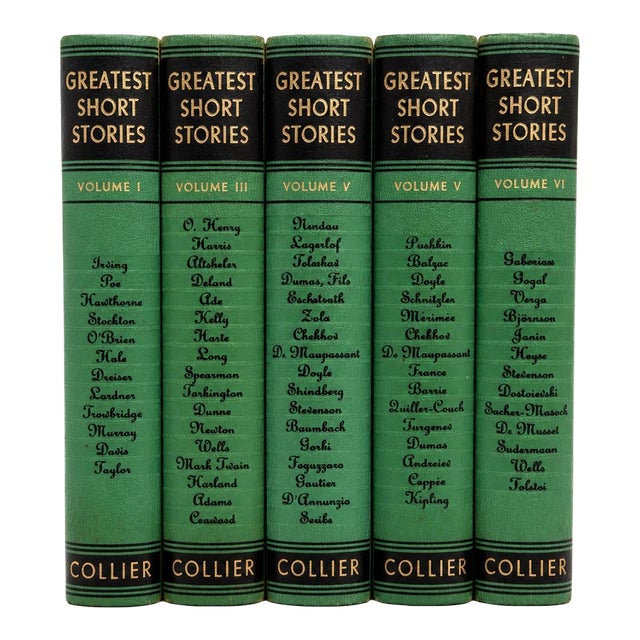 Vintage Collier Greatest Short Stories Book Set, Decorative Emerald Green Literary Collection, Midcentury Library Styling - Set of 5 For Sale