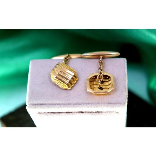 Gold Cufflinks with Raised Trim and Parallel Bands, Set of 2 For Sale - Image 3 of 7
