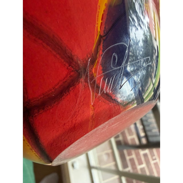 Signed Ioan Nemțoi Romanian Hand-Blown Multicolor Art Glass Vase Circa 1990 For Sale - Image 9 of 16
