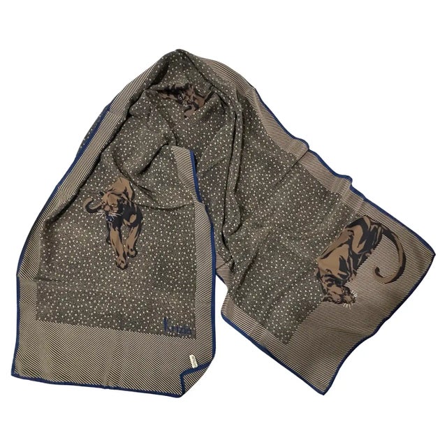 Iconic Vintage 1980s Krizia Silk Scarf with Black Panther Print This vintage silk scarf by the renowned Italian fashion...