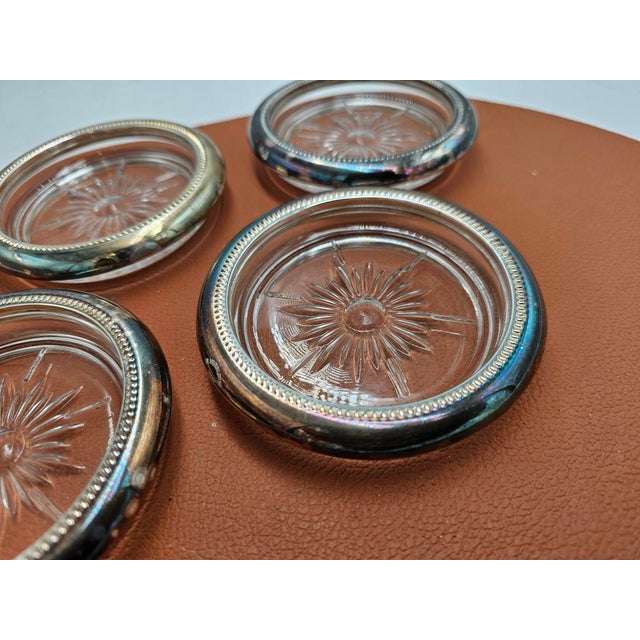 Italian Glass Coasters with Plated Rims from Leonard, 1960s-1970s, Set of 4 For Sale - Image 4 of 7