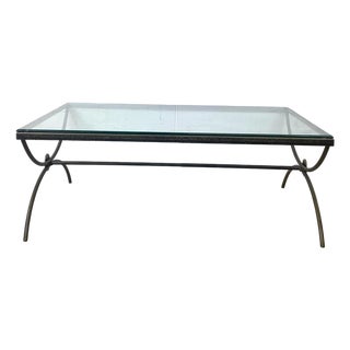 Sculptural Patinated Iron and Beveled Glass Coffee Table For Sale
