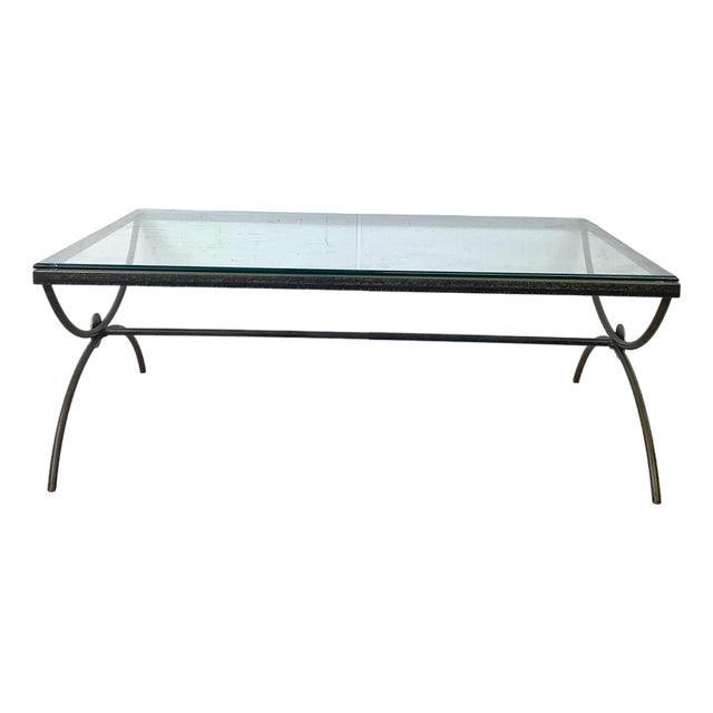 Sculptural Patinated Iron and Beveled Glass Coffee Table For Sale