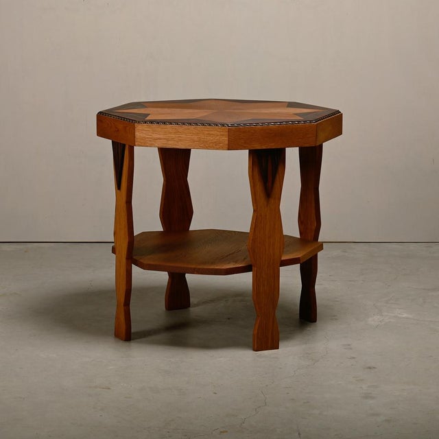 Dutch Amsterdam School Art Deco Side Table in Oak, 1930s For Sale - Image 4 of 14