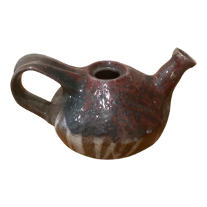 Vintage Asian Wood Fired Glazed Stoneware Teapot With Side Handle