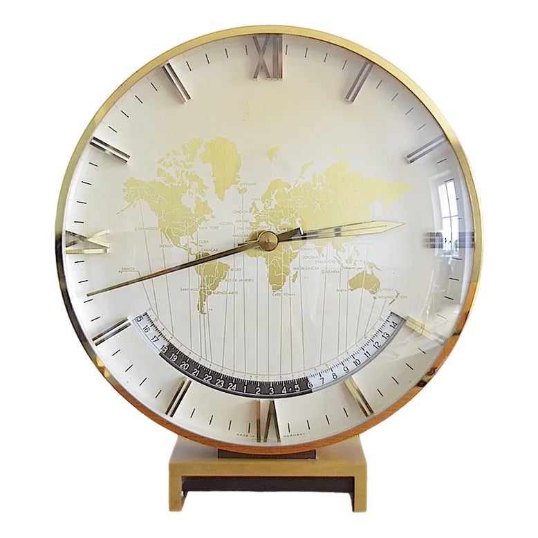 Large Art Deco World Time Clock by Heinrich Möller for Kienzle