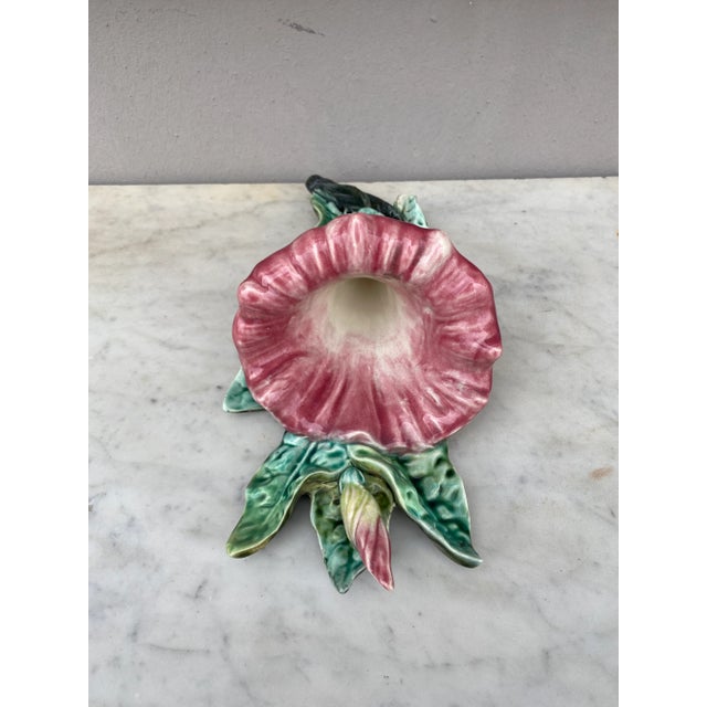 French Country Late 19th Century Fives Lille French Majolica Morning Glory Wall Pocket For Sale - Image 3 of 11