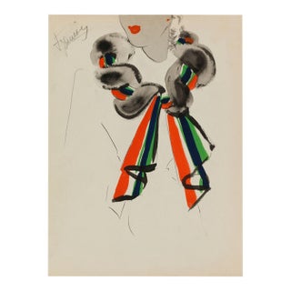 Vintage French Fashion Art Print – Colorful Art Deco Scarf Illustration, 30" X 40" For Sale