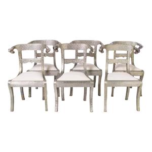 Set of Six Vintage Anglo Indian Repousse Ram's Head Chairs