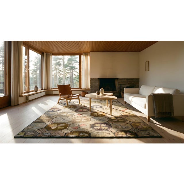 Ecru 1900s Multicolor Geometric Antique American Hooked Rug 4'2" X 8'10" Handknotted Wool Carpet For Sale - Image 8 of 9