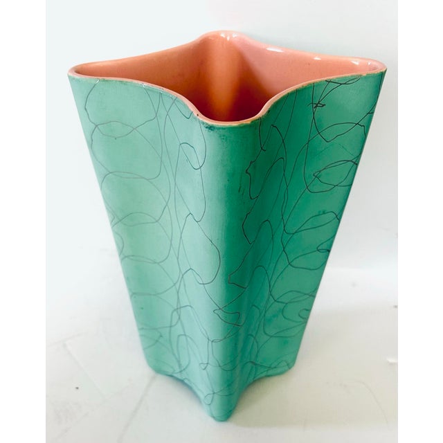 Mid-Century Modern MCM Aqua Shawnee Vase For Sale - Image 3 of 5