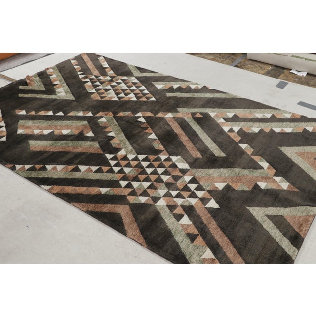 2010s Rug & Kilim’s Scandinavian Style Rug in Brown Geometric Pattern For Sale - Image 5 of 9