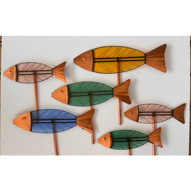 Mid-Century Modern Vintage Leaded Slag Glass and Copper School of Fish Sculpture Styled After Curtis Jere For Sale - Image 3 of 11