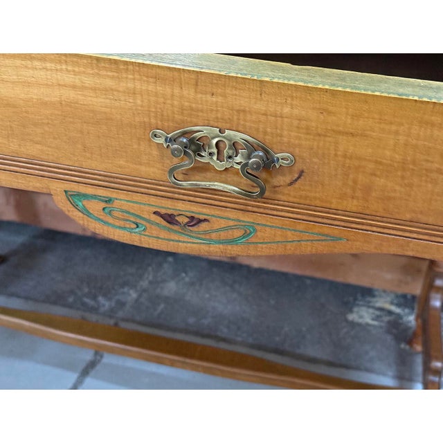 Brown Art Nouveau Writing Desk with Floral Painting, 1910s For Sale - Image 8 of 9