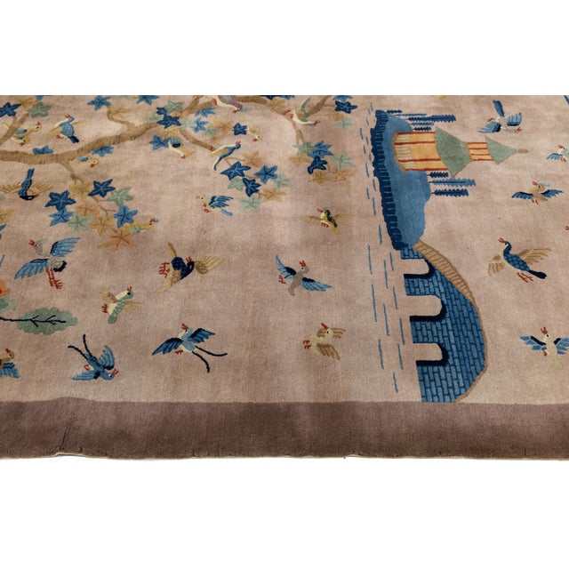 Antique Chinese Art Deco Rug 1920s - 100 Birds & Phoenix Pictorial Wool 10x14 For Sale In New York - Image 6 of 10