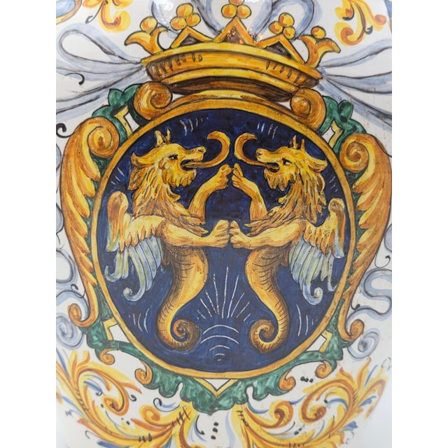 Amazing Rare Antique XL Mid 19th C Italian Majolica Olive Oil Jar Heraldic Lions Hand Painted For Sale - Image 14 of 18