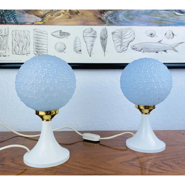Glass Doria Bedside Lamps in Spherical Glass with Brass, 1960s, Set of 2 For Sale - Image 7 of 9