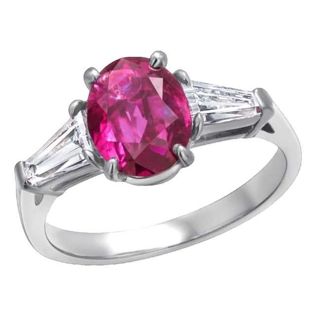 Platinum Gia Certified 2.09 Carat Ruby and Diamond Cocktail Ring, Size 5 For Sale
