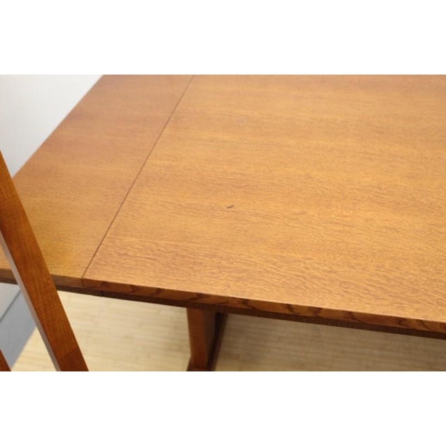 Farmhouse Vintage Red Oak Trestle Table Dining Table For Sale - Image 3 of 4