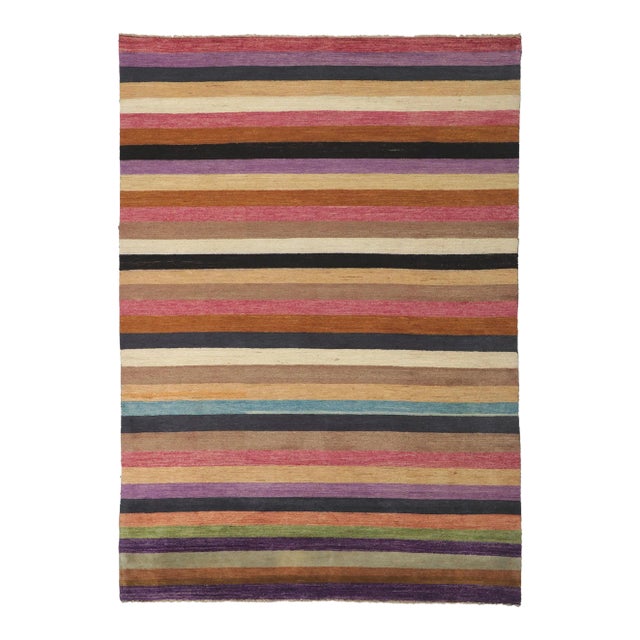 2010s Vintage Striped Area Rug - 06'02 X 08'08 For Sale