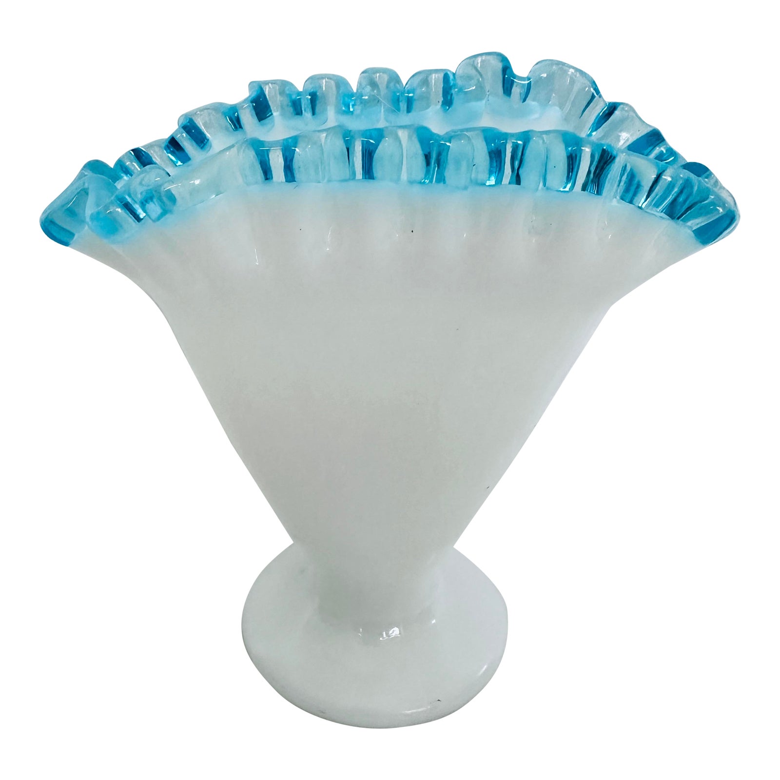 Fenton Aqua Crest Fan Vase | Chairish