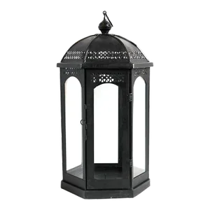 Vintage Ball Top Black Iron Floor Candle Stand / Lantern Small