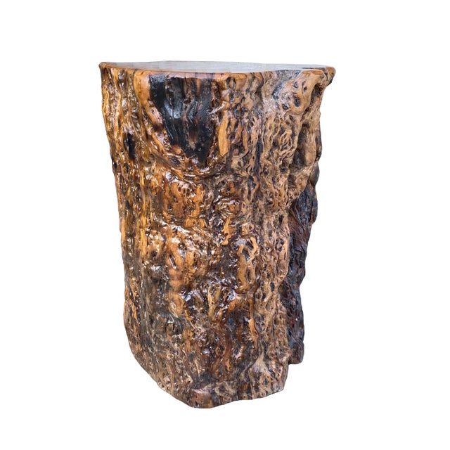 2020s Raw Wood Rough Grain Finish Irregular Shape Short Stool Table For Sale - Image 5 of 6