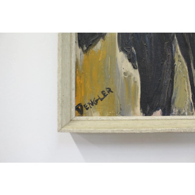 Vintage Modern Abstract C. Dengler Dark Figures Oil Painting on Canvas For Sale - Image 4 of 11