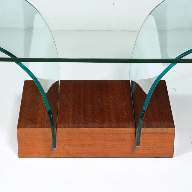 Mid-Century Modernage Curved Glass Cocktail Table W/ Rectilinear Walnut Base For Sale - Image 4 of 14