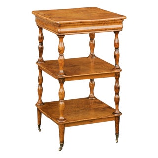 French Burled Walnut Three-Tiered Trolley with Butterfly Veneer, circa 1870 For Sale