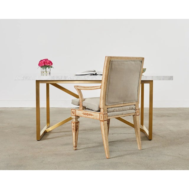 Extraordinary hand-carved library armchair designed by Hendrix Allardyce Hollywood, CA. Crafted in the Venetian taste with...