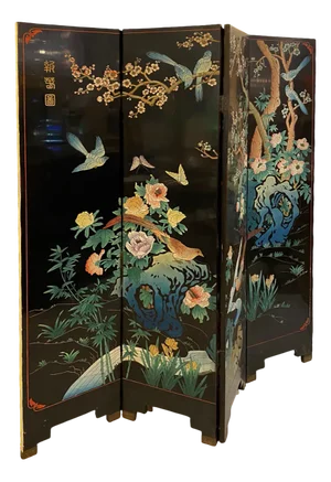 Coromandel Black Lacquered 4-Panel Screen