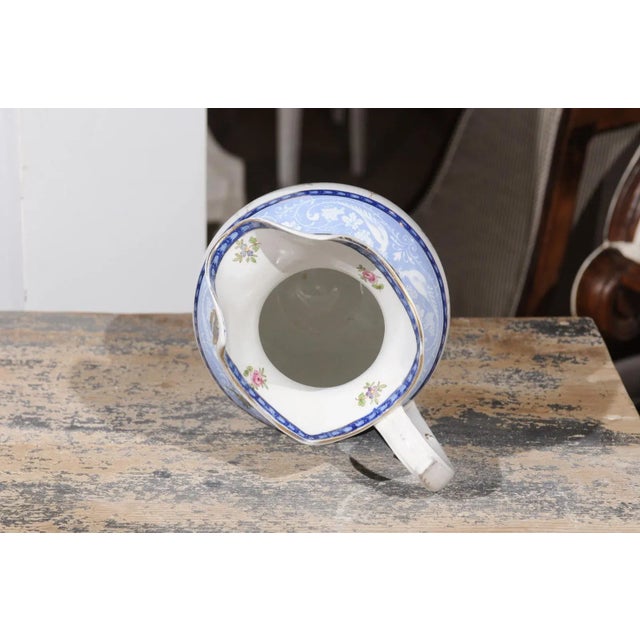 Vintage English Booth's China Pink Roses, Blue & White Pheasants Pitcher For Sale - Image 11 of 12