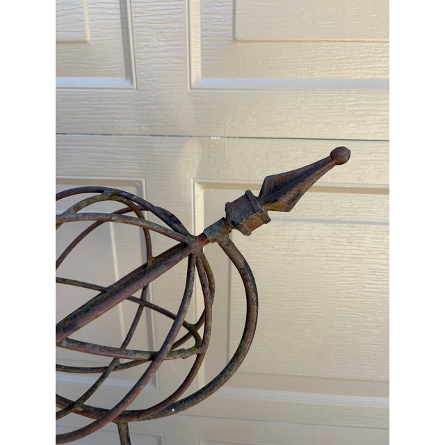 Vintage English Country Classical Wrought Iron Garden Armillary Sundial on Stand For Sale In South Bend - Image 6 of 12