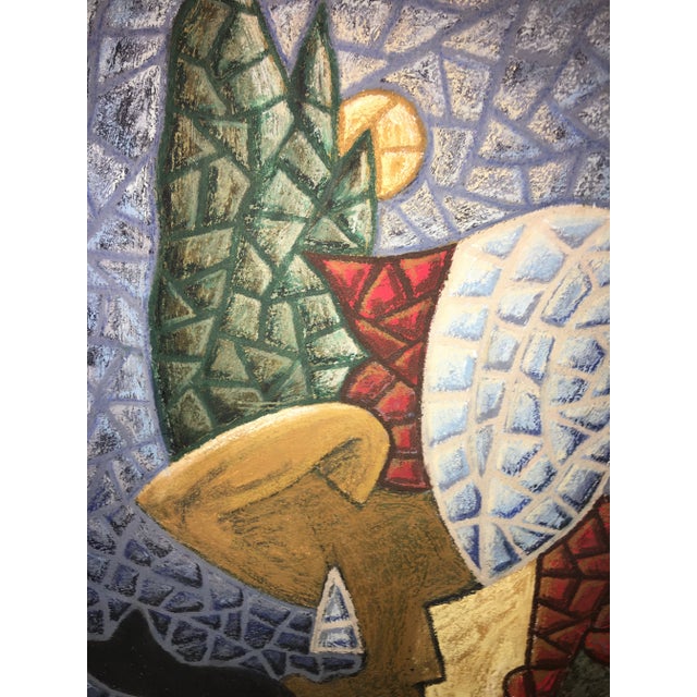 Wood 1990s Cubist Style Figurative Abstract Oil & Wax on Canvas Painting by Gidon Bendor For Sale - Image 7 of 10